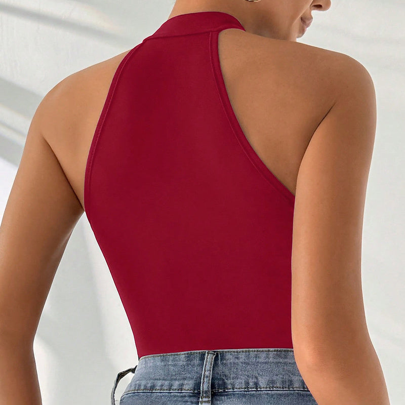 Women's Sexy Halter Neck Sleeveless Lace Jacquard Bodysuit Slim Y2K Body Suits Going Out Tops