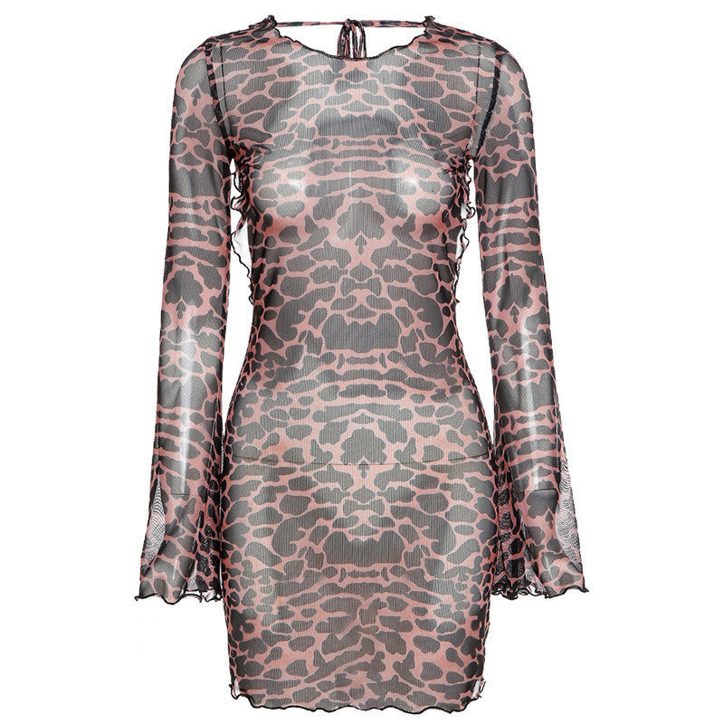 Fashion Halter Neck Flared Sleeve Sexy Backless Slim Fit Hip Dress