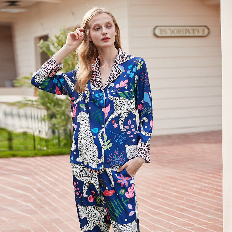 High-grade Ice Silk Long Sleeve Pajamas Homewear Suit