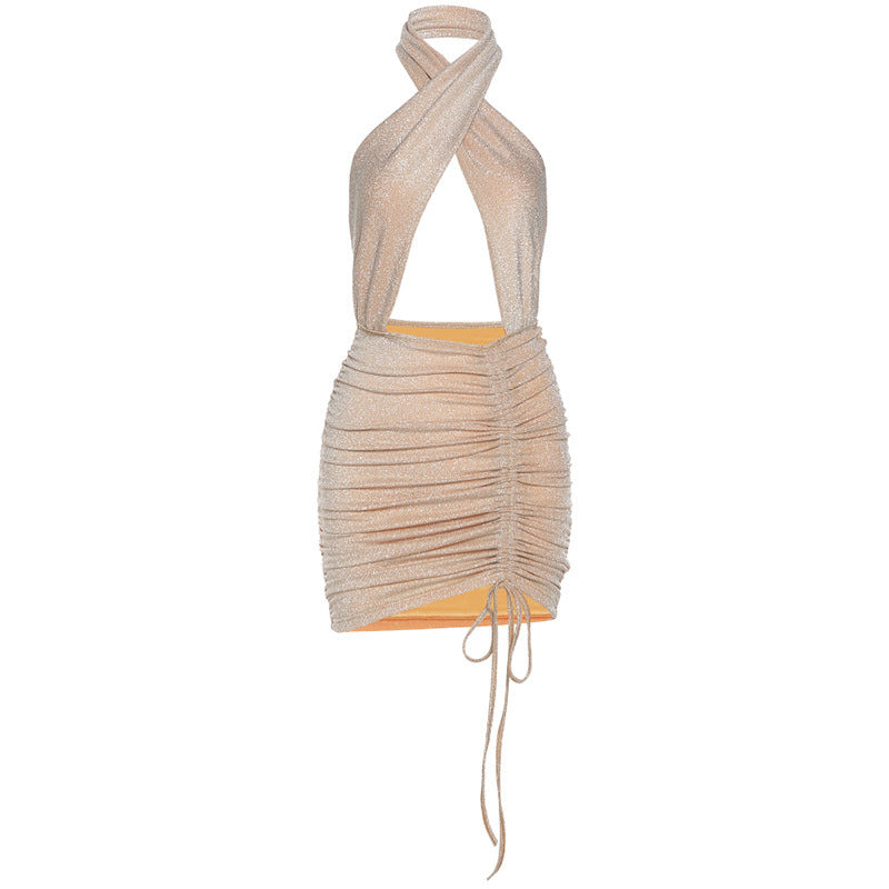 Fashionable Women's Temperament Sexy Hollow Slim Pack Hip Halter Dress