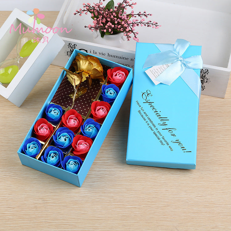 Valentine's Day Rose Gift Box 24k Gold Foil Rose Soap Flower