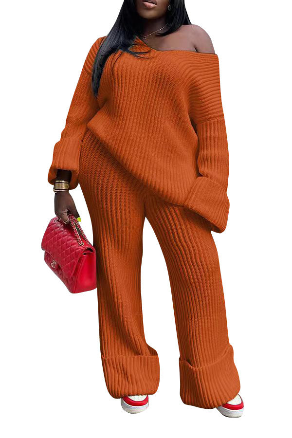 Casual Solid Color Loose Knitting Suit