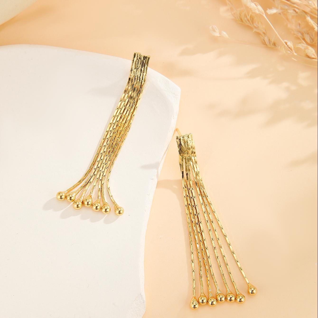 2pcs Fashionable Modern Thin Chain Earrings, Gold Bead Tassel Earrings, Suitable For Women's Daily Party Wear, Birthday Gifts