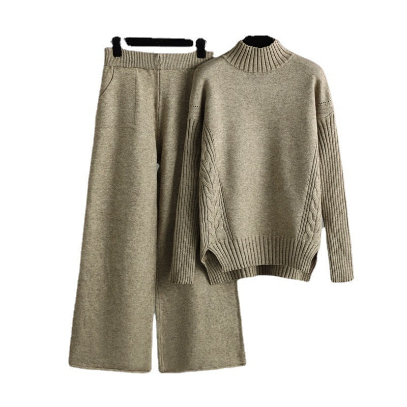 New Fashionable Stylish Sweater Suit Drape Knit Wide Leg Pants Two-piece Set For Women