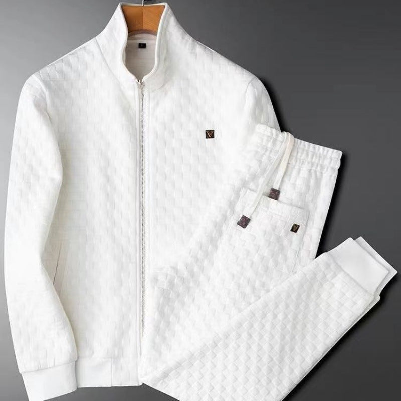 Stand Up Collar White Casual Sports Suit