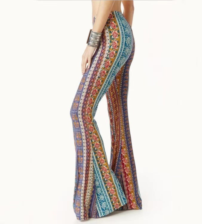 Hip Retro Printed Bootleg Pants Casual Pants