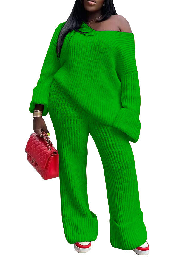 Casual Solid Color Loose Knitting Suit
