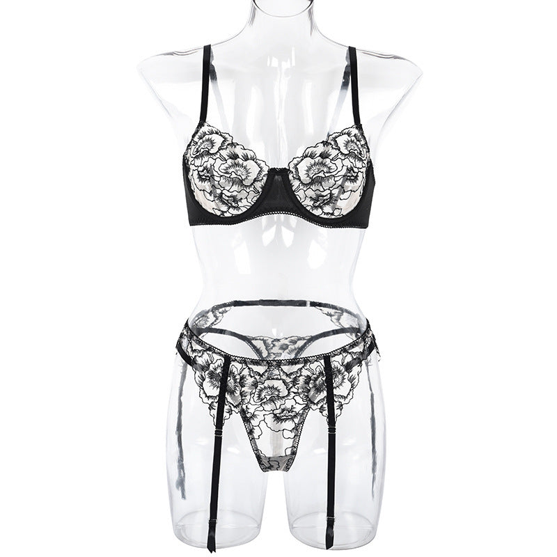 Women's Lace Mesh Black Embroidered Underwire