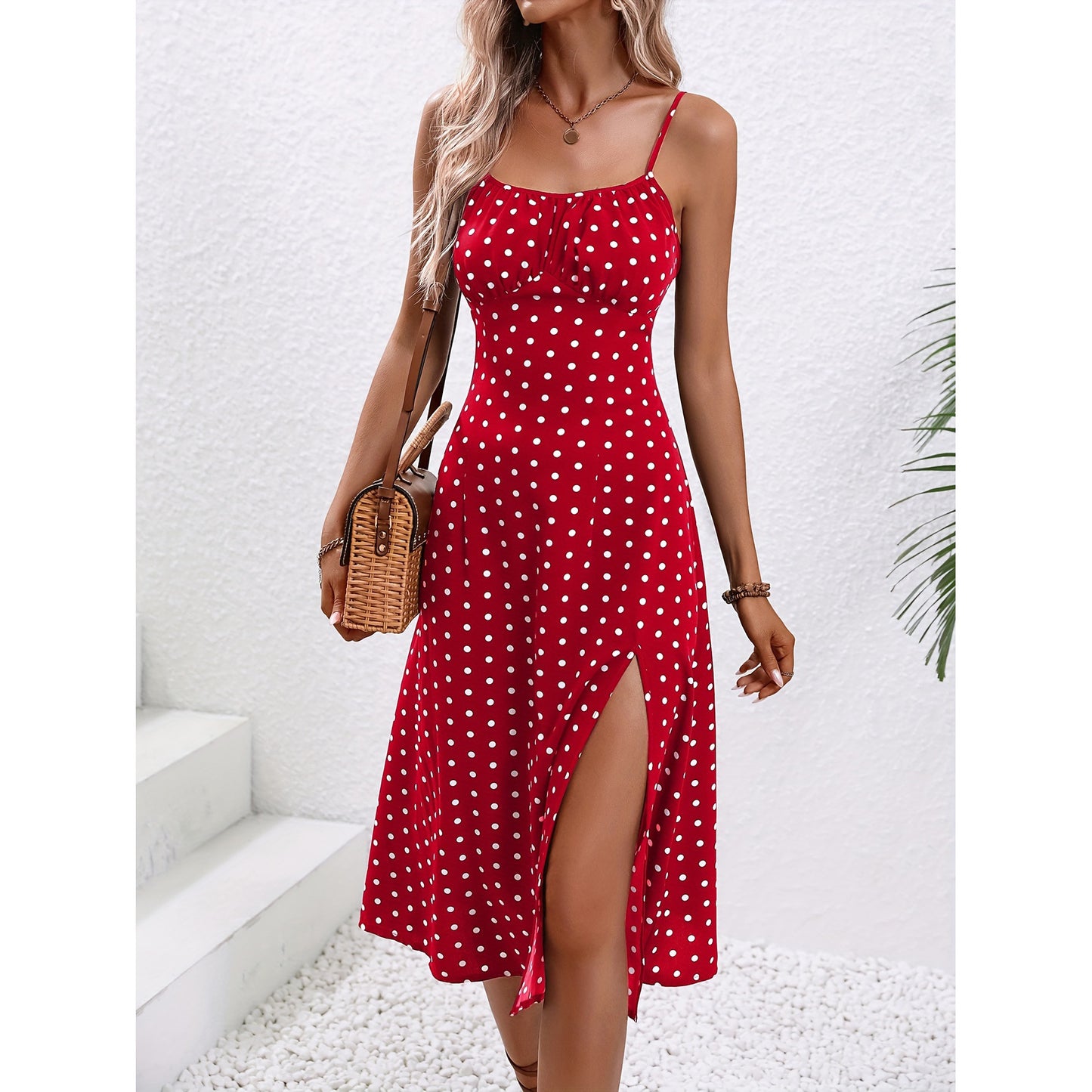 New Polka Dot Dress Summer Sexy Split Long Dresses For Womens Clothing