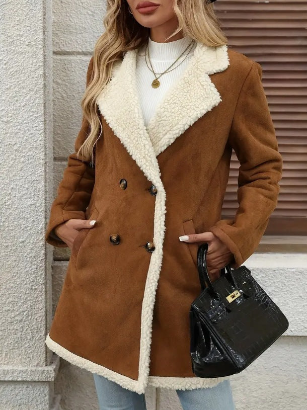 Fleece Suede Mid-length Woolen Casual Warm Jacket