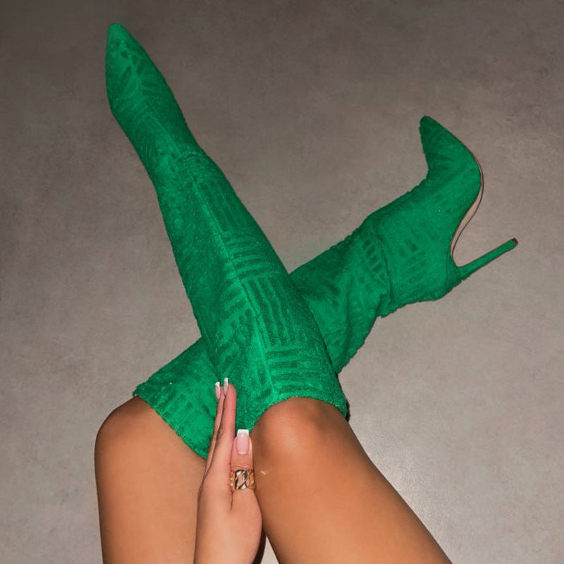 Heels Green Rose Red High Tube Boots