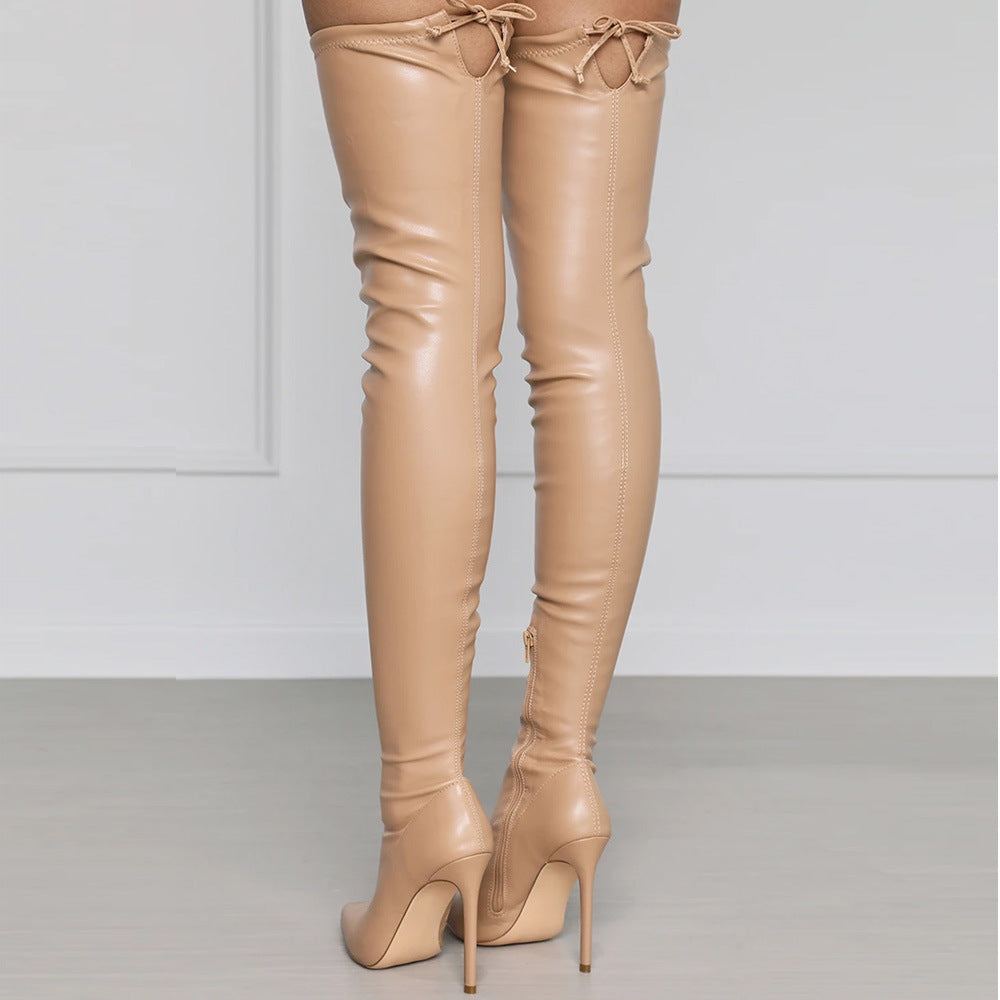New Sexy Pu Pointed Side Zipper High Stiletto Heel Ladies Plus Size Over-the-knee Boots