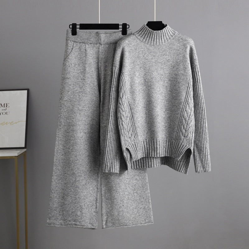 New Fashionable Stylish Sweater Suit Drape Knit Wide Leg Pants Two-piece Set For Women