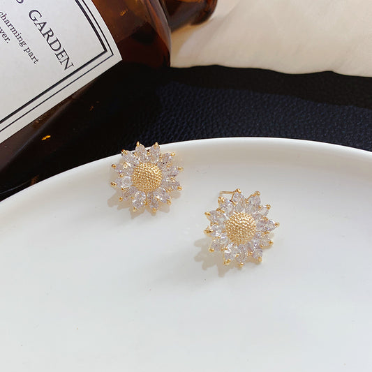 Sun Flower Korean Temperament Light Luxury Net Red Earrings Women