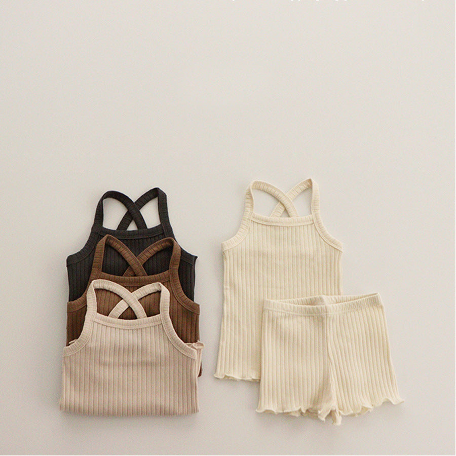 Children's Ribbed Suspenders Pajamas Suit