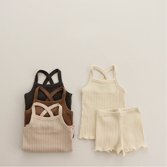 Children's Ribbed Suspenders Pajamas Suit
