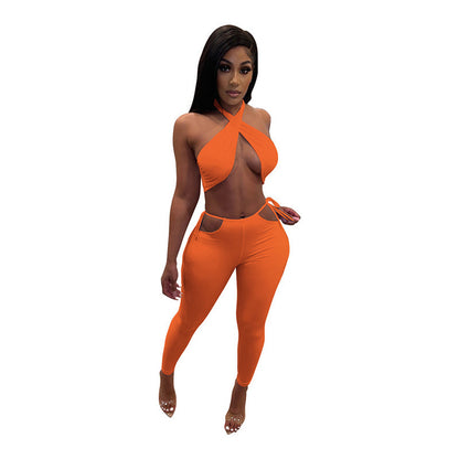 Sexy Casual Fashion Solid Color Two-piece Suit