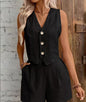 Leisure Commute Front Button Vest And Shorts Suit