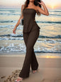Summer Ladies' Solid Color Vacation Style Tube Top High-Slit And Flare Pants Two-Piece Set