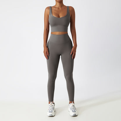 Quick-drying Tight Yoga Clothing Women's Pocket Running Sports Suit