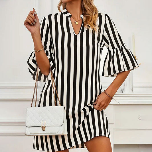A- Line Skirt Half Sleeve Flared Sleeves Loose Short Skirt Dress
