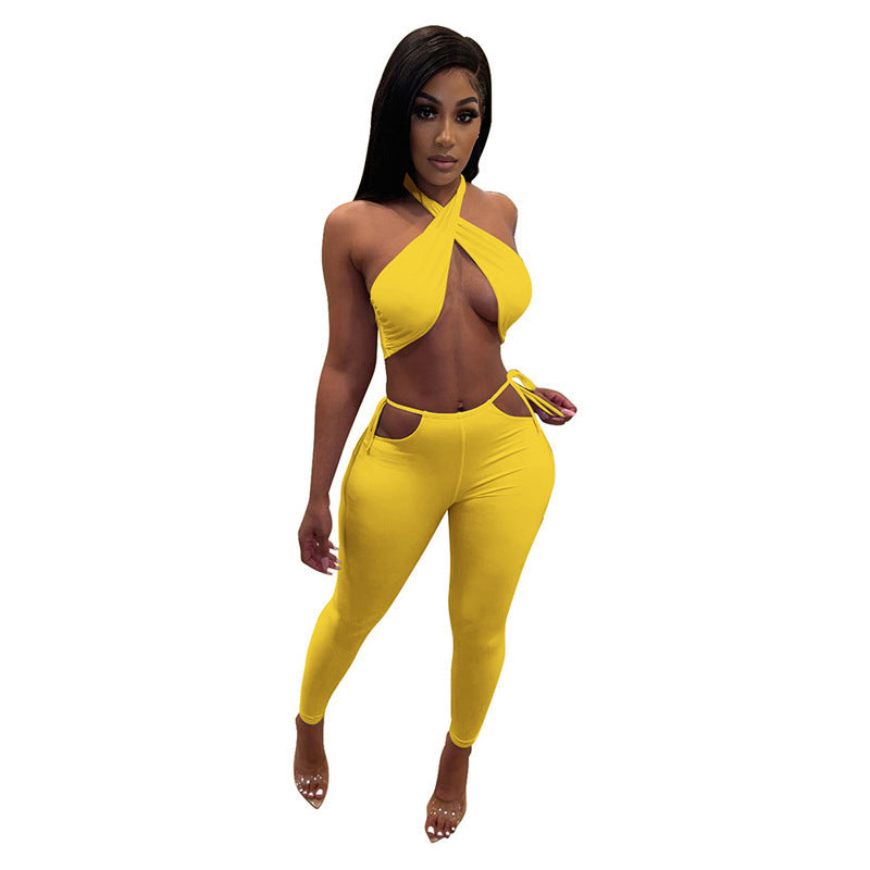 Sexy Casual Fashion Solid Color Two-piece Suit