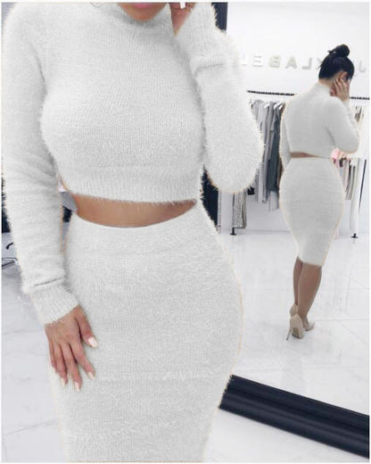 Fashion solid color long sleeve women's autumn and winter two-piece sweater