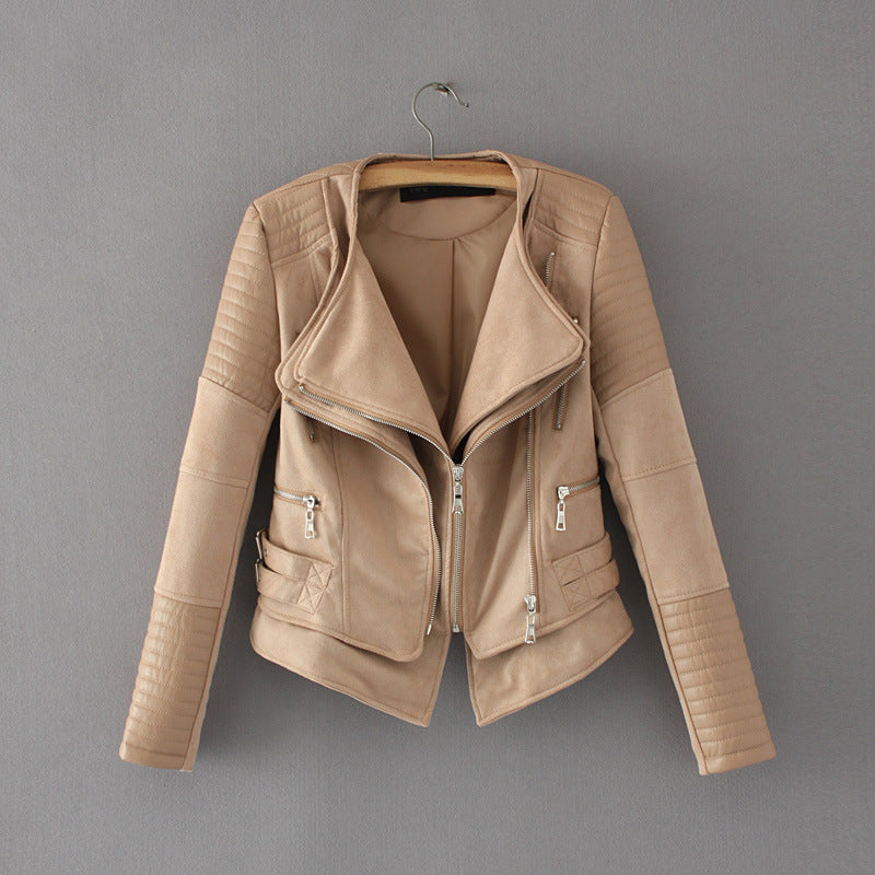 Spliced Faux Leather Suede Jacket Women Black Moto Coat Punk Camel Suede jaquetas couro Casaco chaquetas PU Slim Jacket