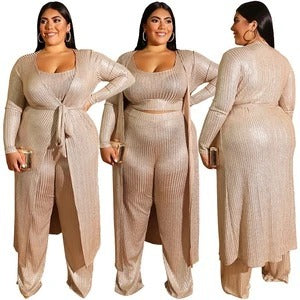 Bronzing vest wide-leg pants long coat