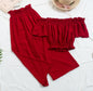 New Beach Two Piece Sets Clothes Women Sexy Slash Neck Crop Top Wiht Loose Pants Suits Summer Woman 2 Pcs Set Feminino