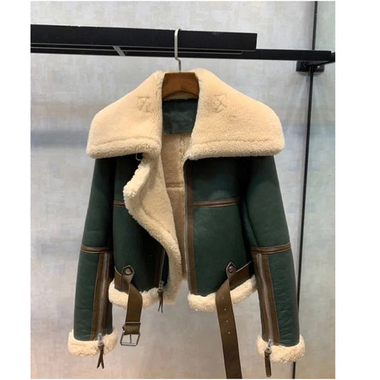 Green Stitching Big Lapel Motorcycle Suit