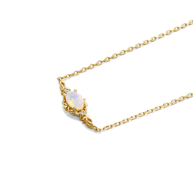 Sterling Silver Gold-plated Openwork Pattern Opal Necklace Women Classic Style Light Luxury Jewelry