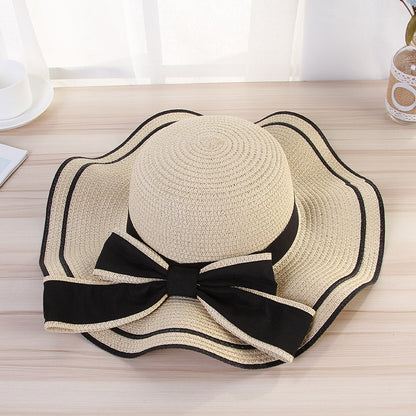 Summer Sun Hat Women Straw Hats Sunshade Panama  Fashion Bow Beach Hat Foldable Travel Caps