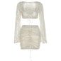 Summer New Atyle Aequin Atrap Cardigan High Waist Bag Hip Skirt Casual Suit