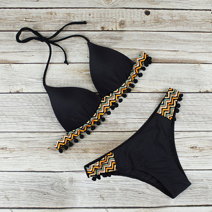European And American Leopard Ball Hard Cover Backless Sexy Split Bikini Swimsuit Women