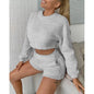 Autumn And Winter New High-waist Long-sleeved Plus Shorts And Home Leisure Coral Fleece Suit
