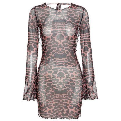 Fashion Halter Neck Flared Sleeve Sexy Backless Slim Fit Hip Dress