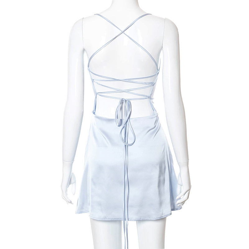 Fashion Lace Up Low Cut High Waist Sexy Dress