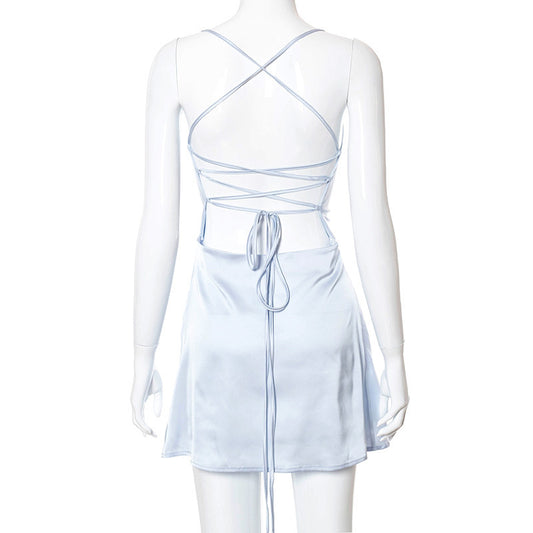 Fashion Lace Up Low Cut High Waist Sexy Dress