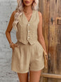 Leisure Commute Front Button Vest And Shorts Suit