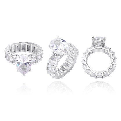 Luxury Fashion Iced Out Bling Water Drop Pinky Baguette Finger Rings For Girls Women Charm Engagement Jewelry Gifts