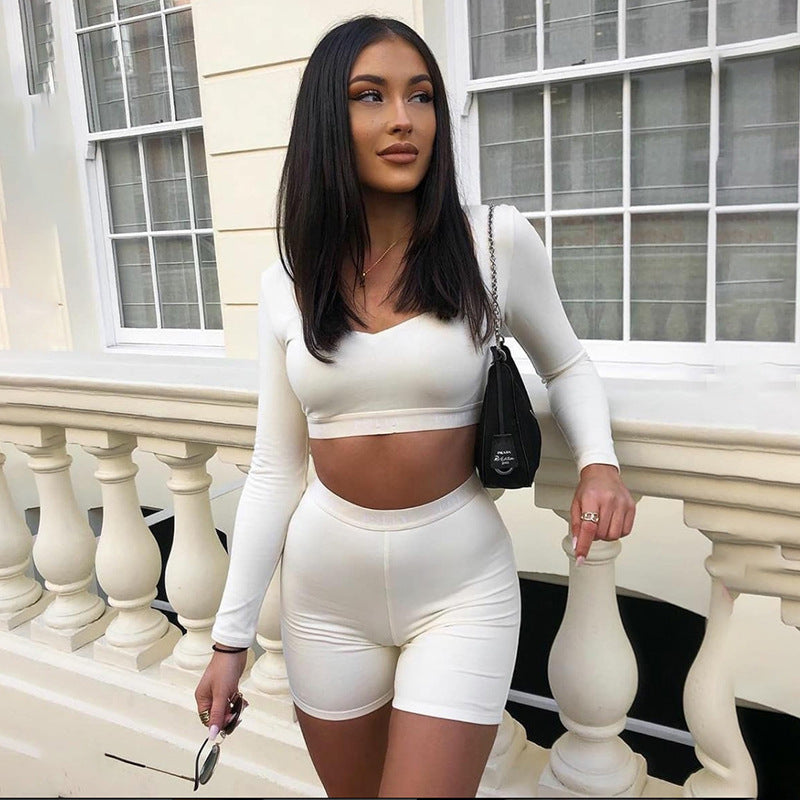 Low-cut slim long sleeve two-piece suit