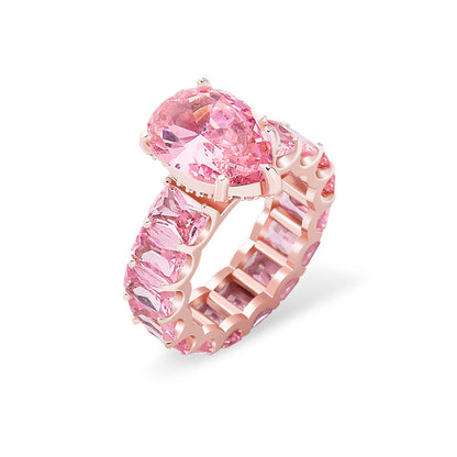 Luxury Fashion Iced Out Bling Water Drop Pinky Baguette Finger Rings For Girls Women Charm Engagement Jewelry Gifts