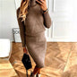 Turtleneck Knitting Solid Color Suit Skirt