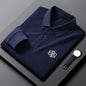 Pure Cotton Long-Sleeved T-Shirt Men Autumn Middle-Aged Lapel Long Sleeve