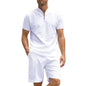 3D Simple POLO Men's Zip-up Shirt Short Sleeve Crew Neck Casual Shorts Suit