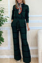 Women's Turtleneck Long Sleeve Printed Checks Trousers Suit