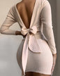 Women's Drawstring Ruffled Long Sleeve Dress