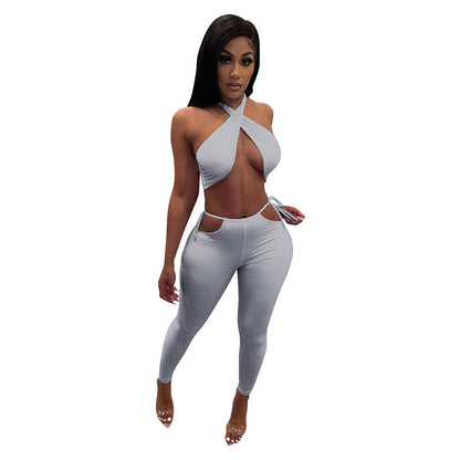 Sexy Casual Fashion Solid Color Two-piece Suit
