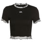 Fashion Letter Print Round Neck Wooden Ears Navel Exposed T Shirt Women